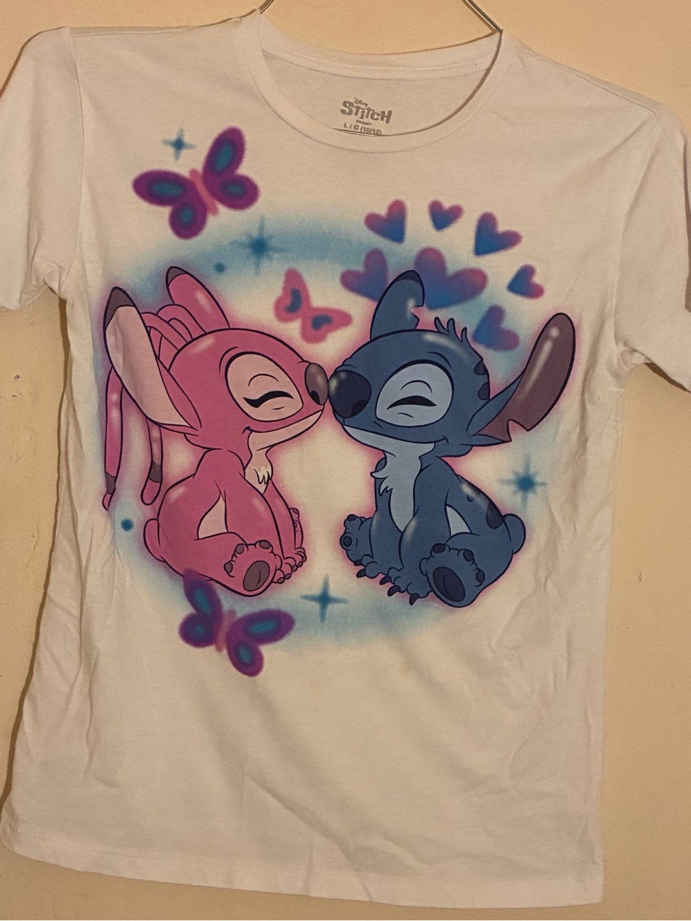 Disney Stitch & Angel women White Graphic Tee - Pink & Blue Characters